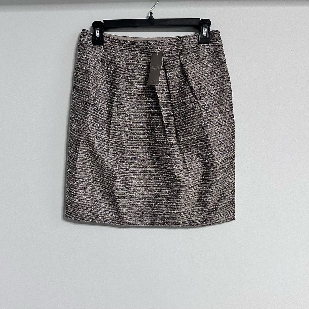 Anthropologie Tabitha Avant Metallic Tweed Pocket Pleated Skirt zip Women Size 6